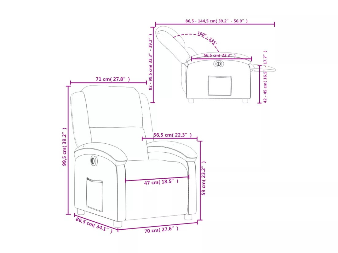 Fauteuil inclinable électrique Gris foncé Tissu