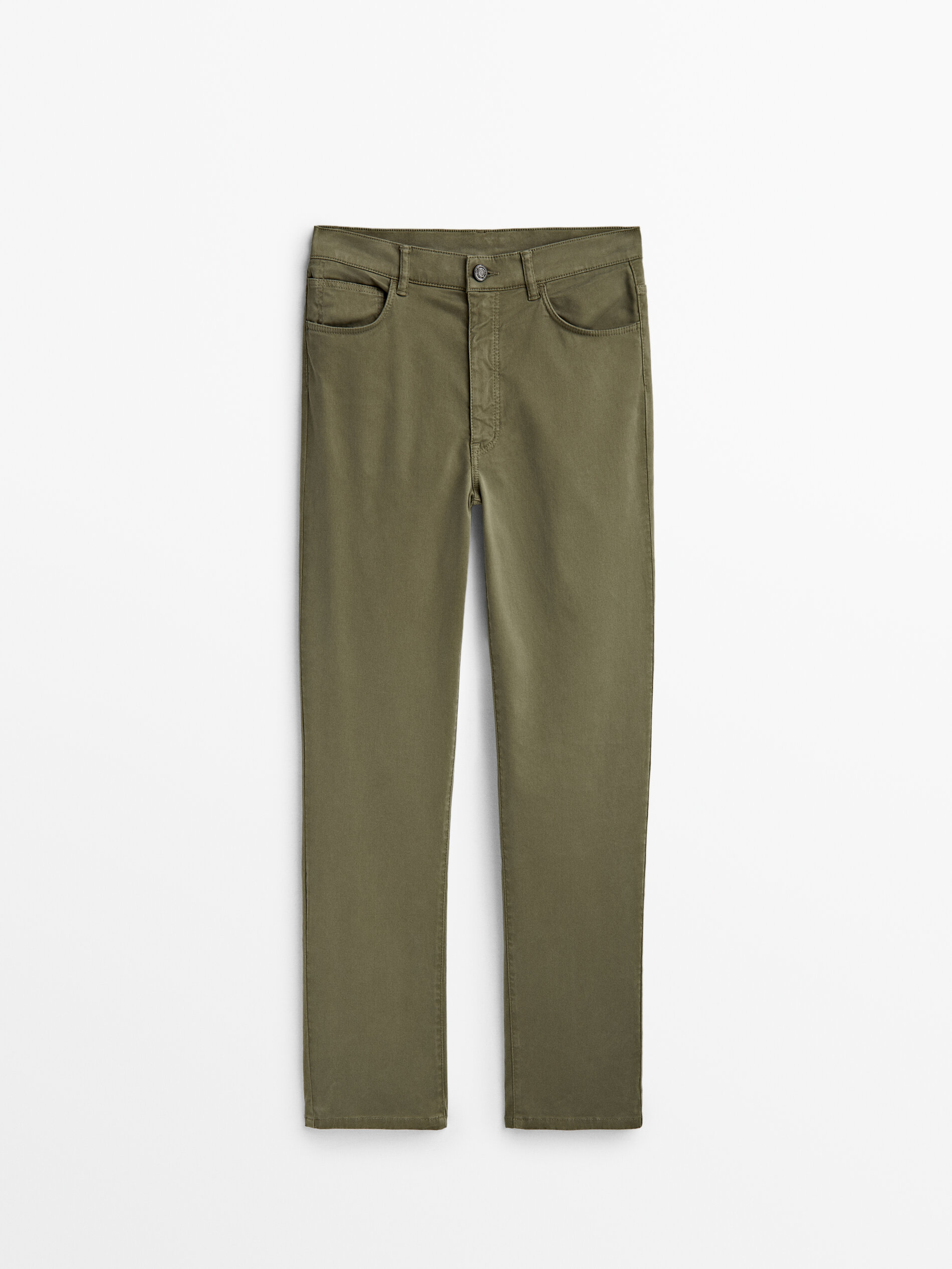 Calça cropped slim de comprimento médio - Cáqui