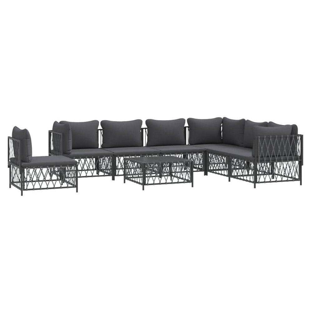 Salon de jardin meuble d'extérieur ensemble de mobilier 8 pièces avec coussins anthracite acier