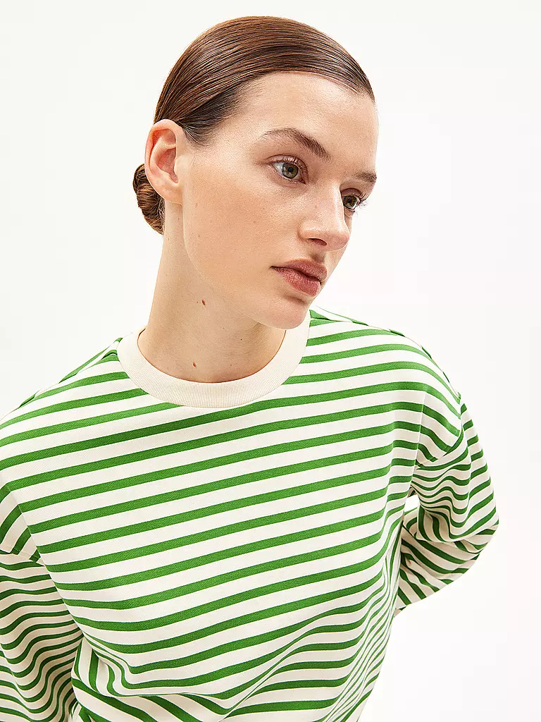 ARMEDANGELS Sweater Oversized Fit FRANKAA  STRIPES grün