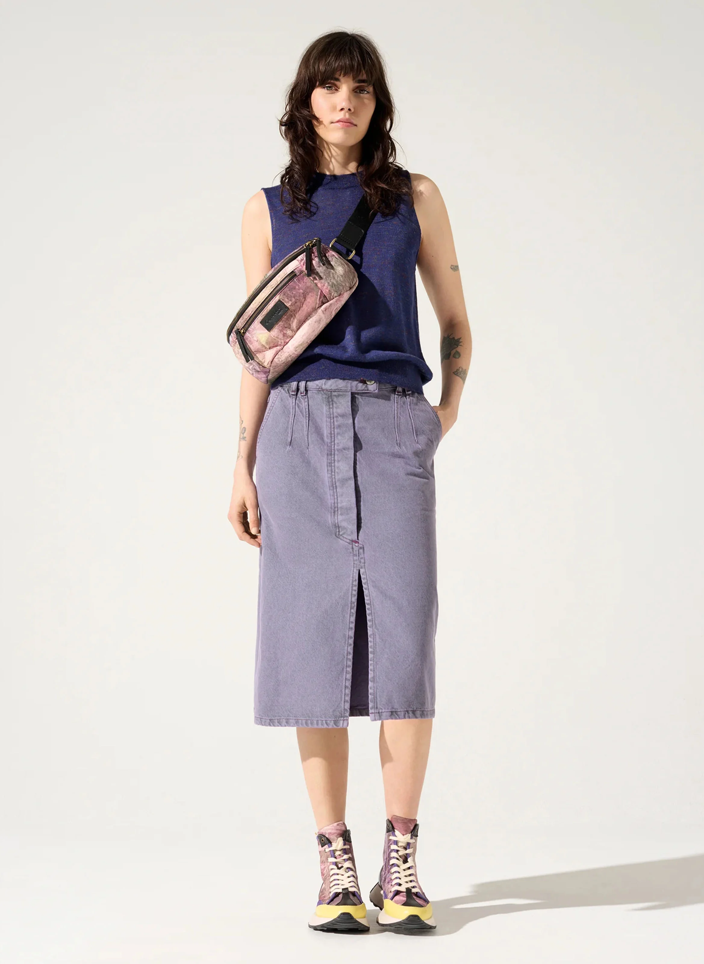 ANDREA - Jupe crayon en toile denim de coton | Violet