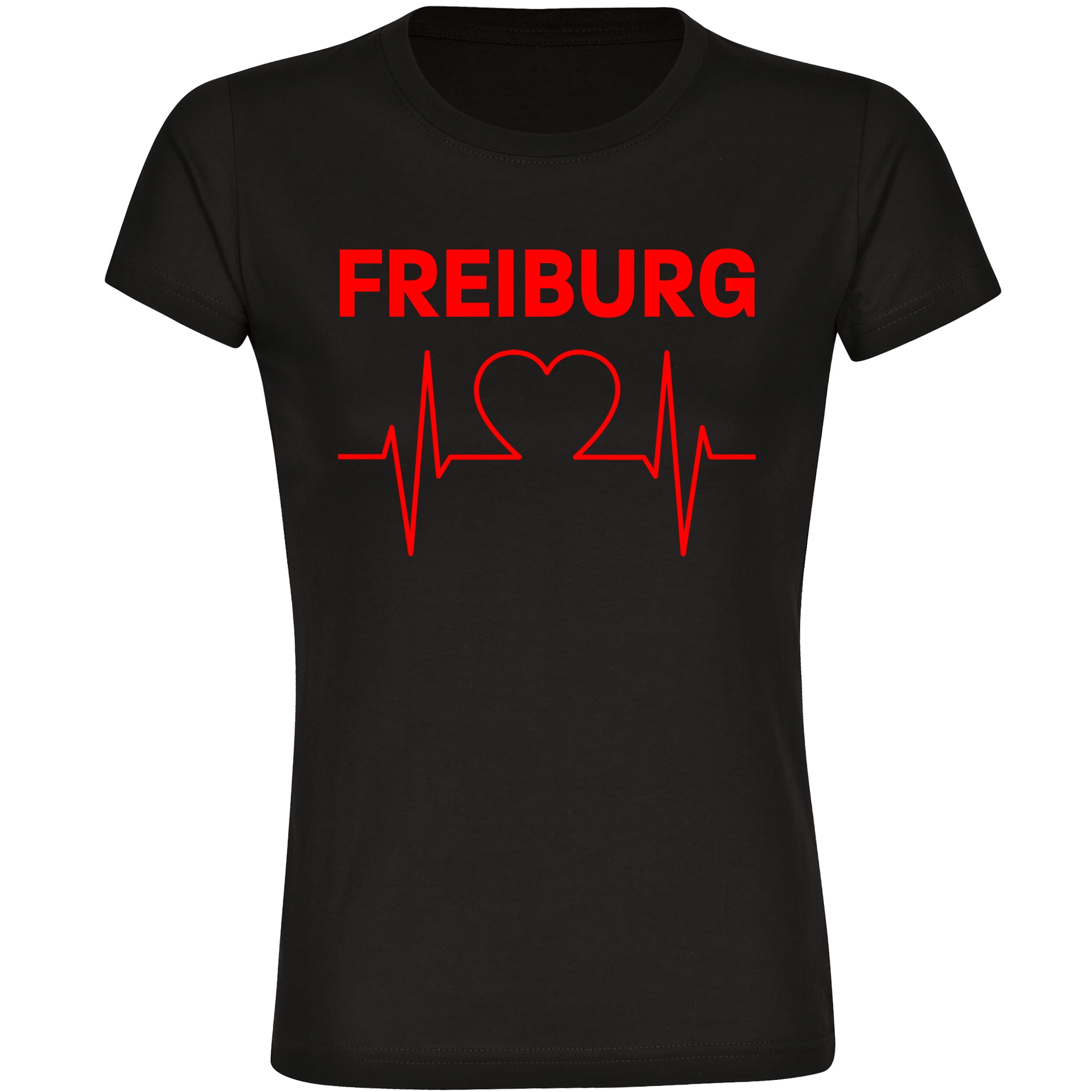 multifanshop® Damen T-Shirt - Freiburg - Herzschlag - Druck rot