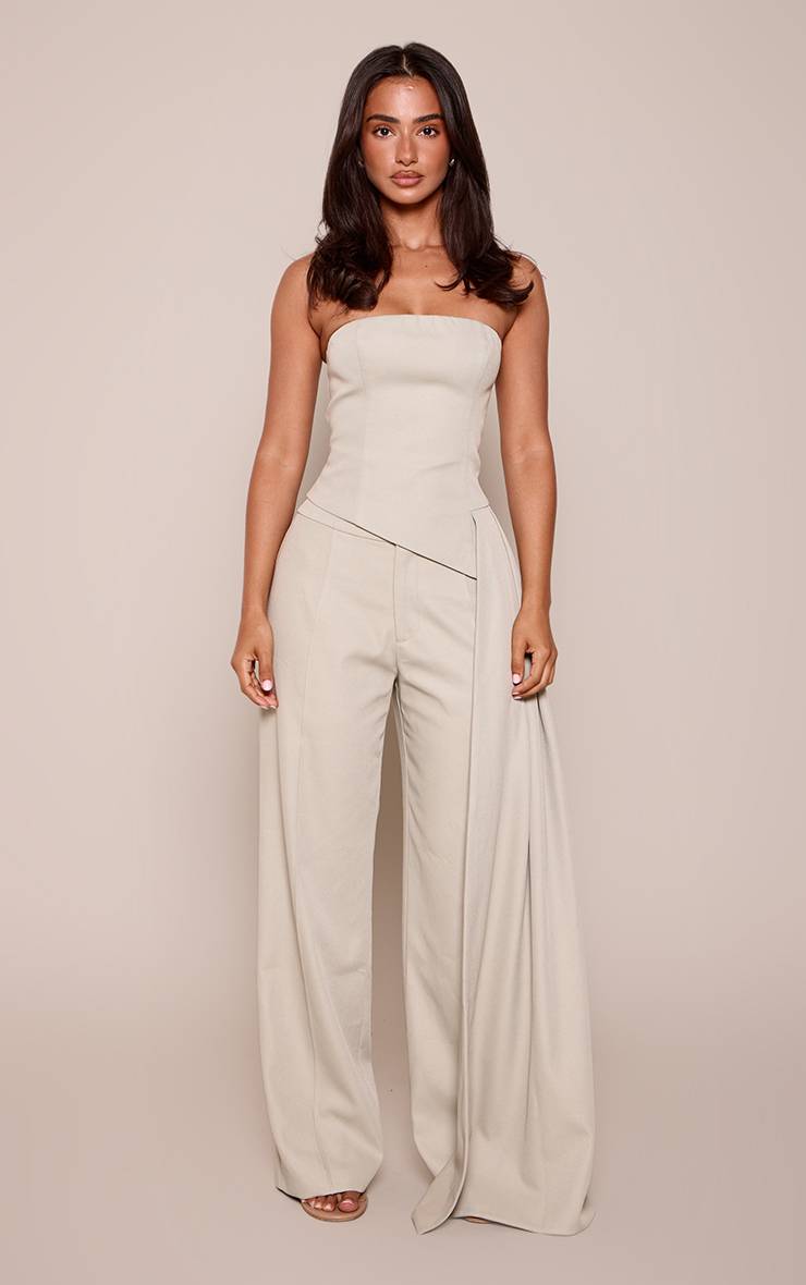 Vert Sauge Pantalon Large Taille Haute Avec Coutures Frontales En Tissu Tissé Pour Petite Taille - Ensemble Coordonné