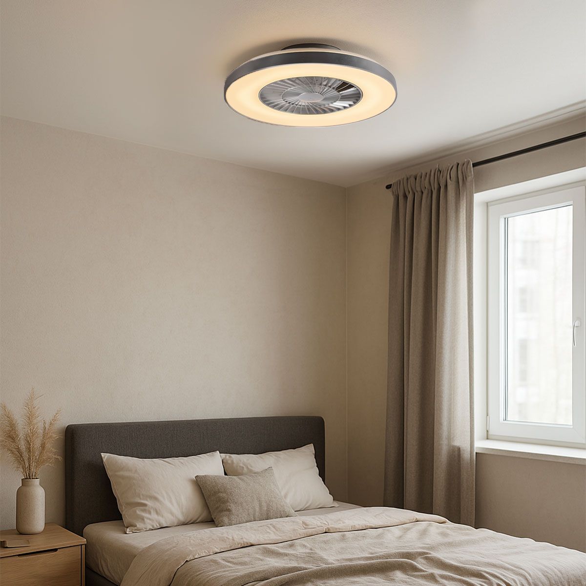 Plafondventilator zilver met ster effect 60cm incl. LED dimbaar met afstandsbediening - Climo
