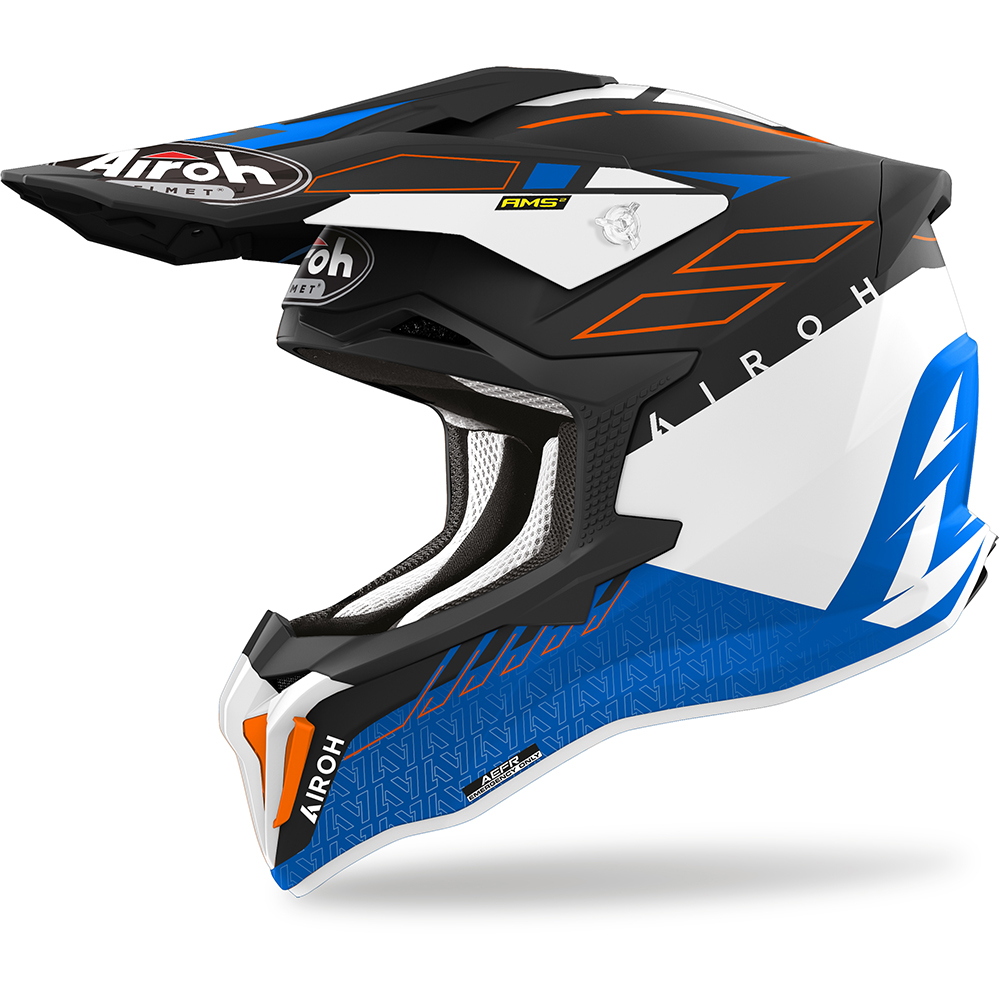Airoh - Casque Strycker Skin Blanc Mat / Noir Mat / Bleu