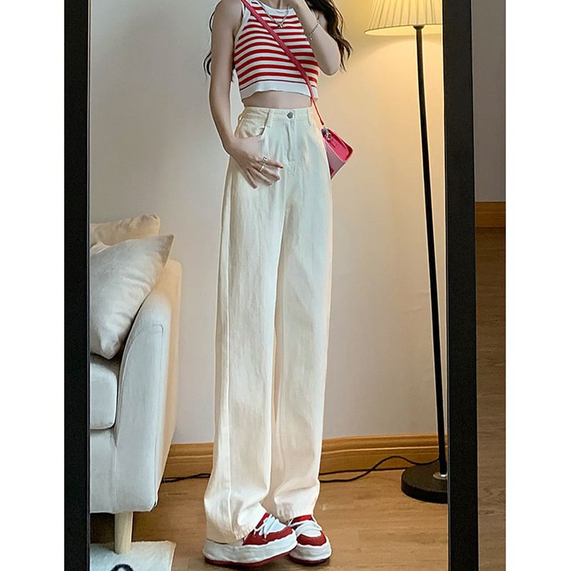 OGAWA - Hoge taille effen rechte jeans
