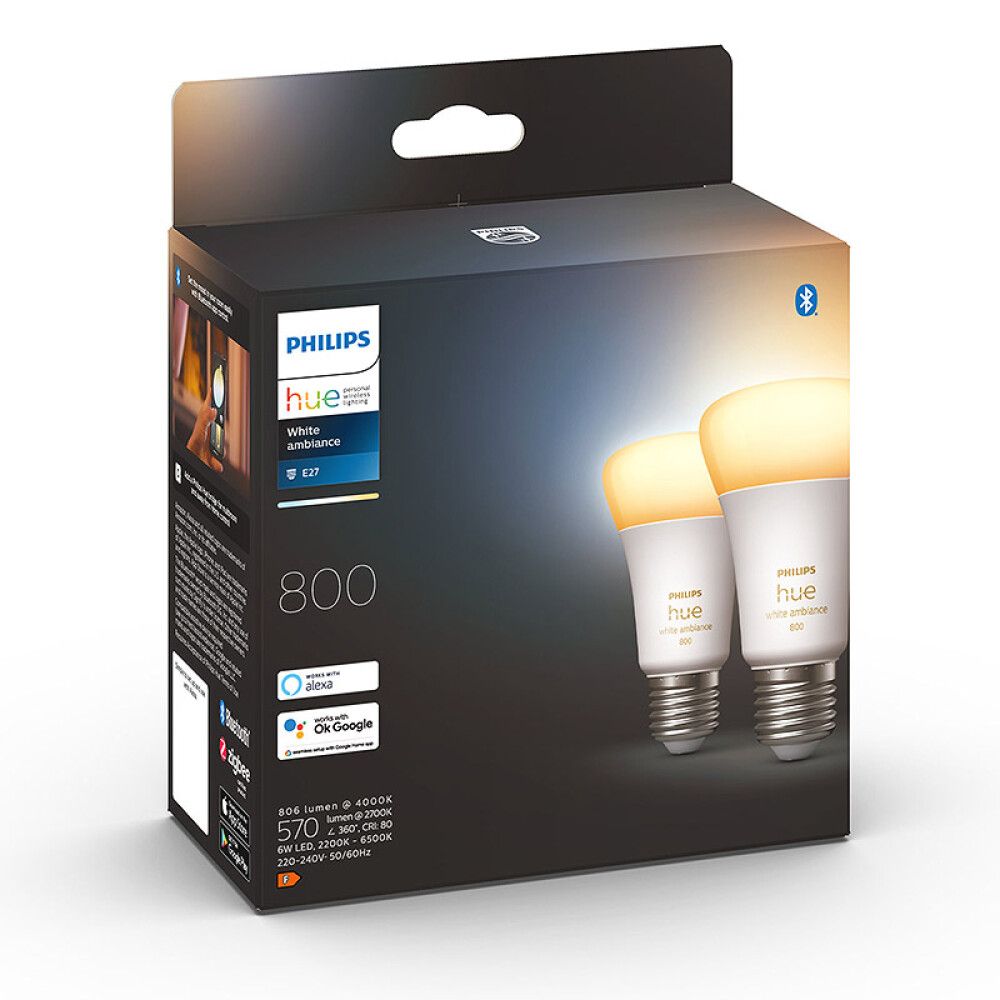 LYSPÆRE PHILIPS HUE WA E27 6W 2-PACK
