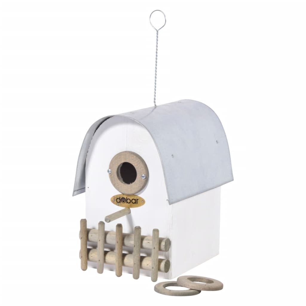 Nichoir à oiseaux ivory avec toit arrondi en zinc blanc/argenté