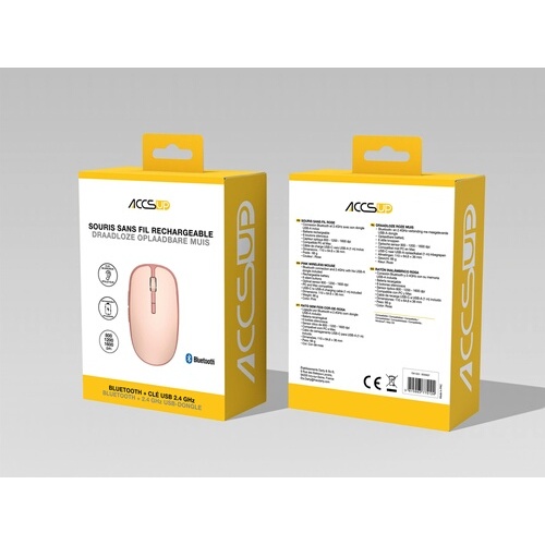 Souris Accsup rechargeable sans fils rose bicolore - 2.4G & Bluetooth