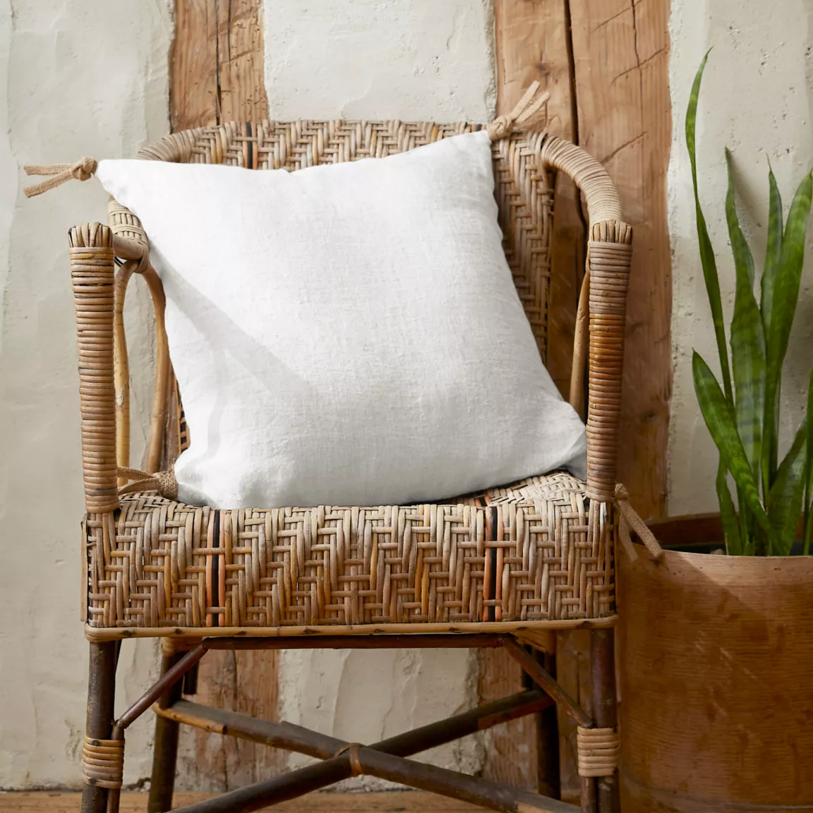 Coussin carré lin lavé (45 cm) Louise Blanc