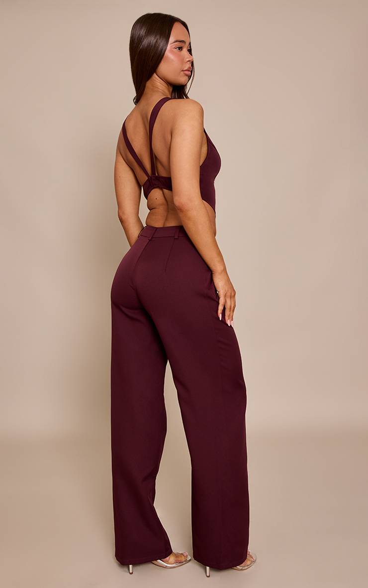 Prune Pantalon Large À Détails Plissés En Tissu Tissé Coordonné