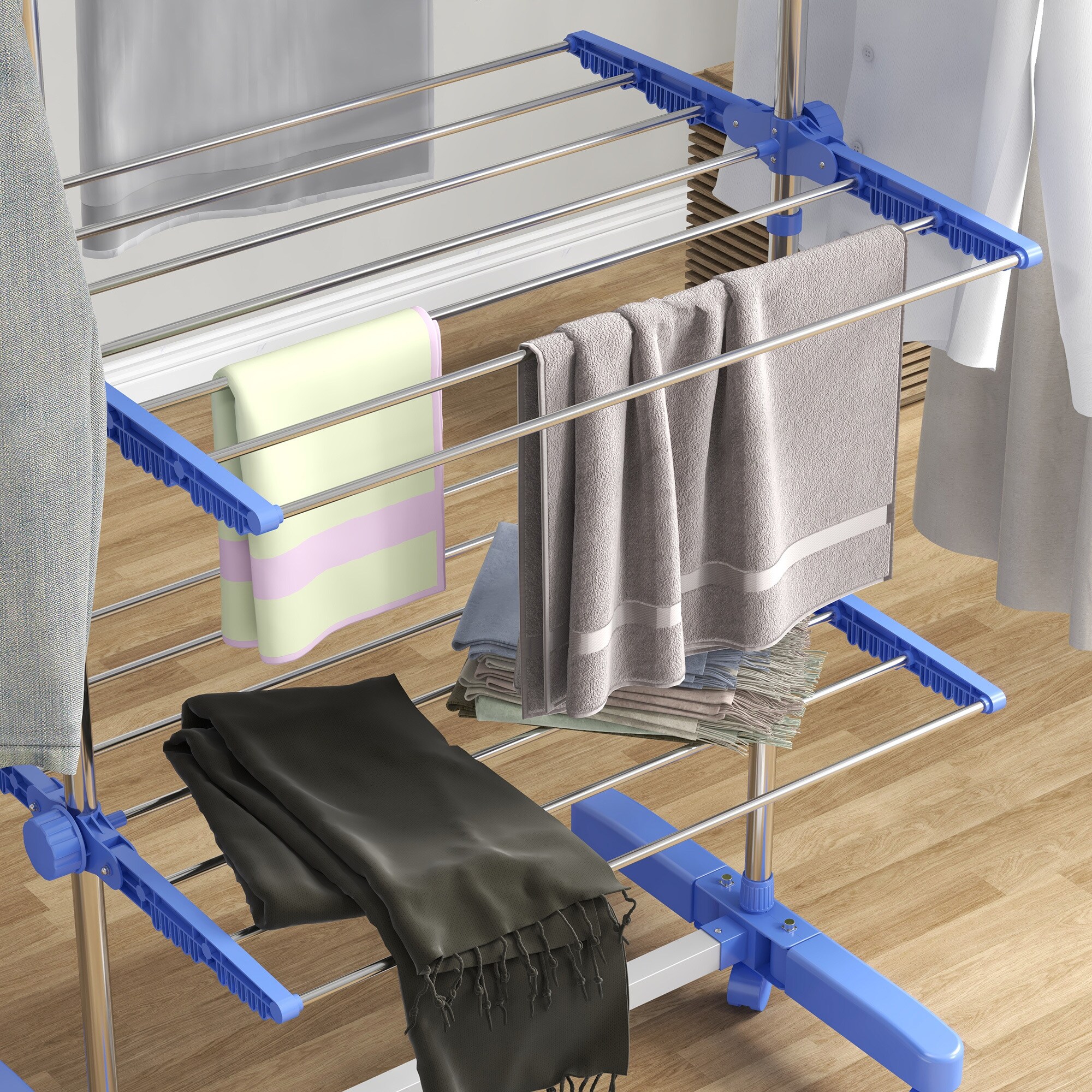 HOMCOM Wäscheständer mit Kleiderhaken grau 142L x 55B x 172H cm