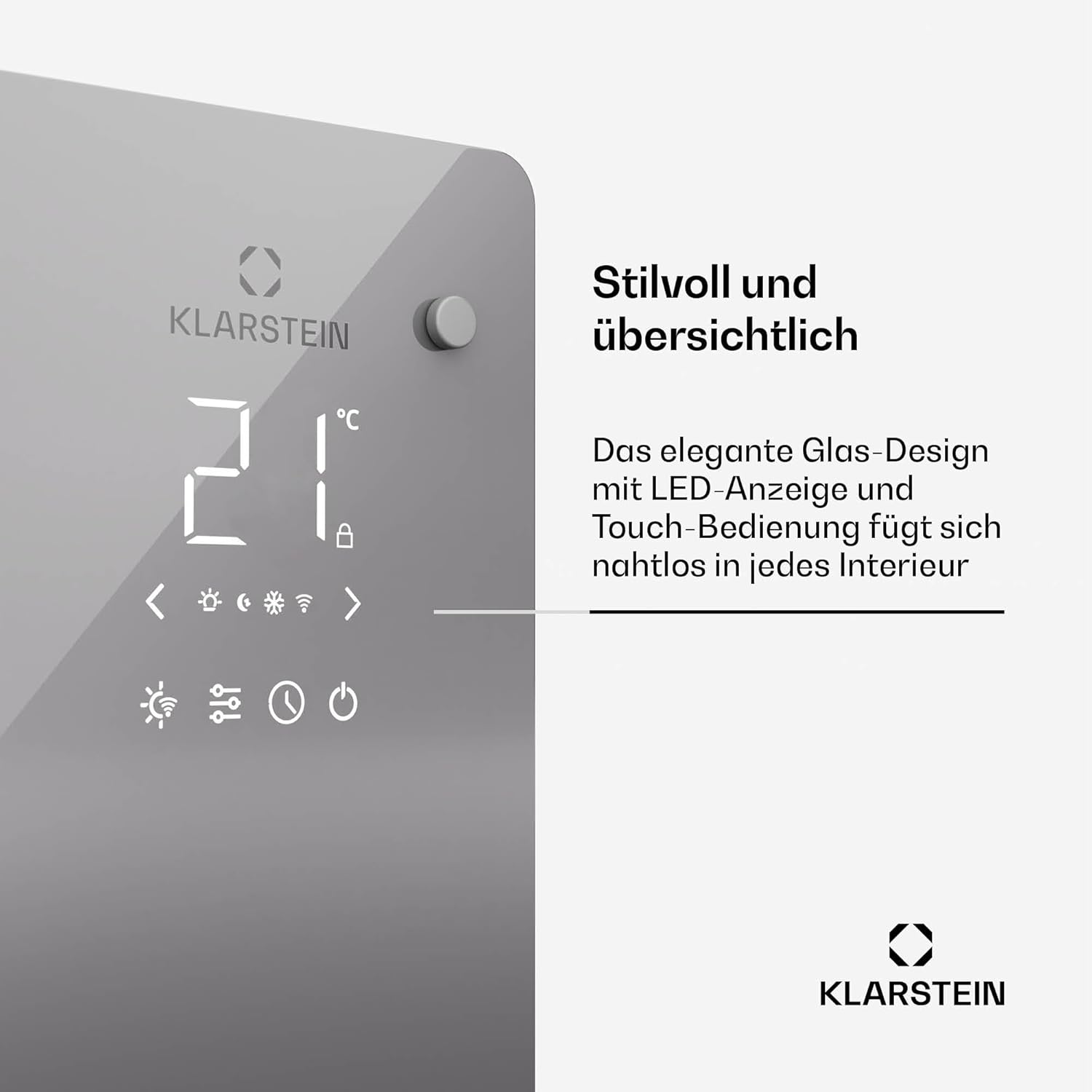 Klarstein Bansin Crystal Smart Konvektorheizung – 1500 W, Wandmontage/Freistehend, Led-Anzeige, App-Steuerung, Energieeffizient, Überhitzungs- und Frostschutz, Kindersicherung, Ideal für Wohnzimmer