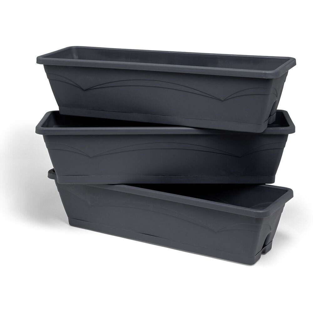 Lot de 3 balconnières 6L - 50x15x17cm plastique gris