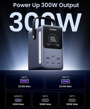Ugreen - Fast Charging Powerbank - 300W - 48000mAh - Zwart