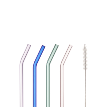 Rietjes glas set van 4 met schoonmaakborstel