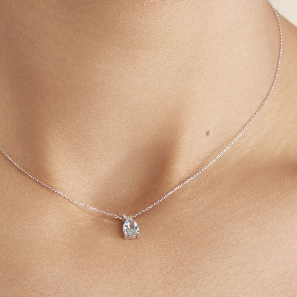 Collier Teresa Or Blanc Topaze Et Diamant