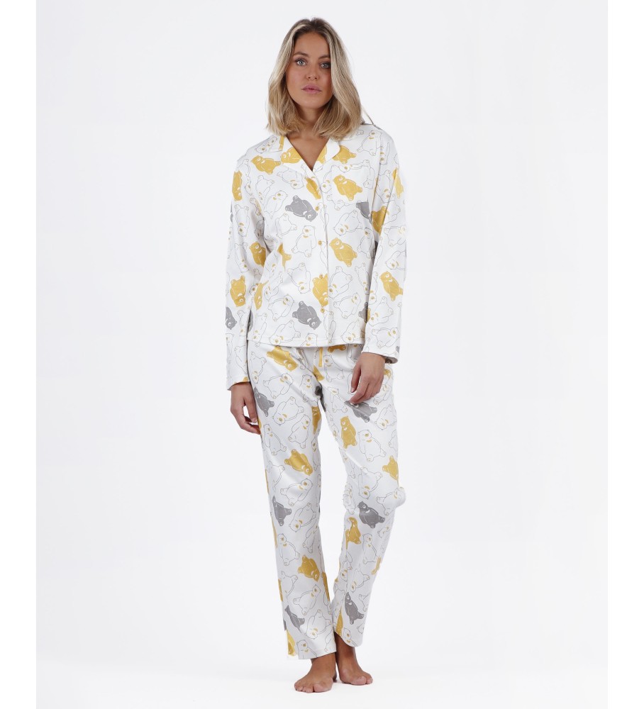 Pijama Admas de manga comprida aberto, modelo Warm Hugs, branco.