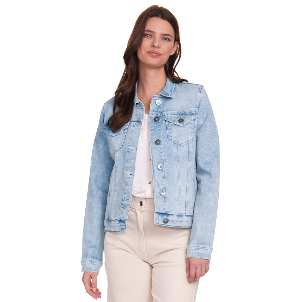Gina Benotti Damen Jeansjacke mit Knöpfen hellblau