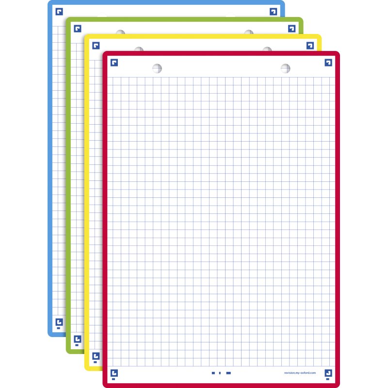 Fiche bristol 210 x 148 mm quadrillée 5 x 5 perforée couleurs assorties Oxford Révision 2.0 - Sachet de 32