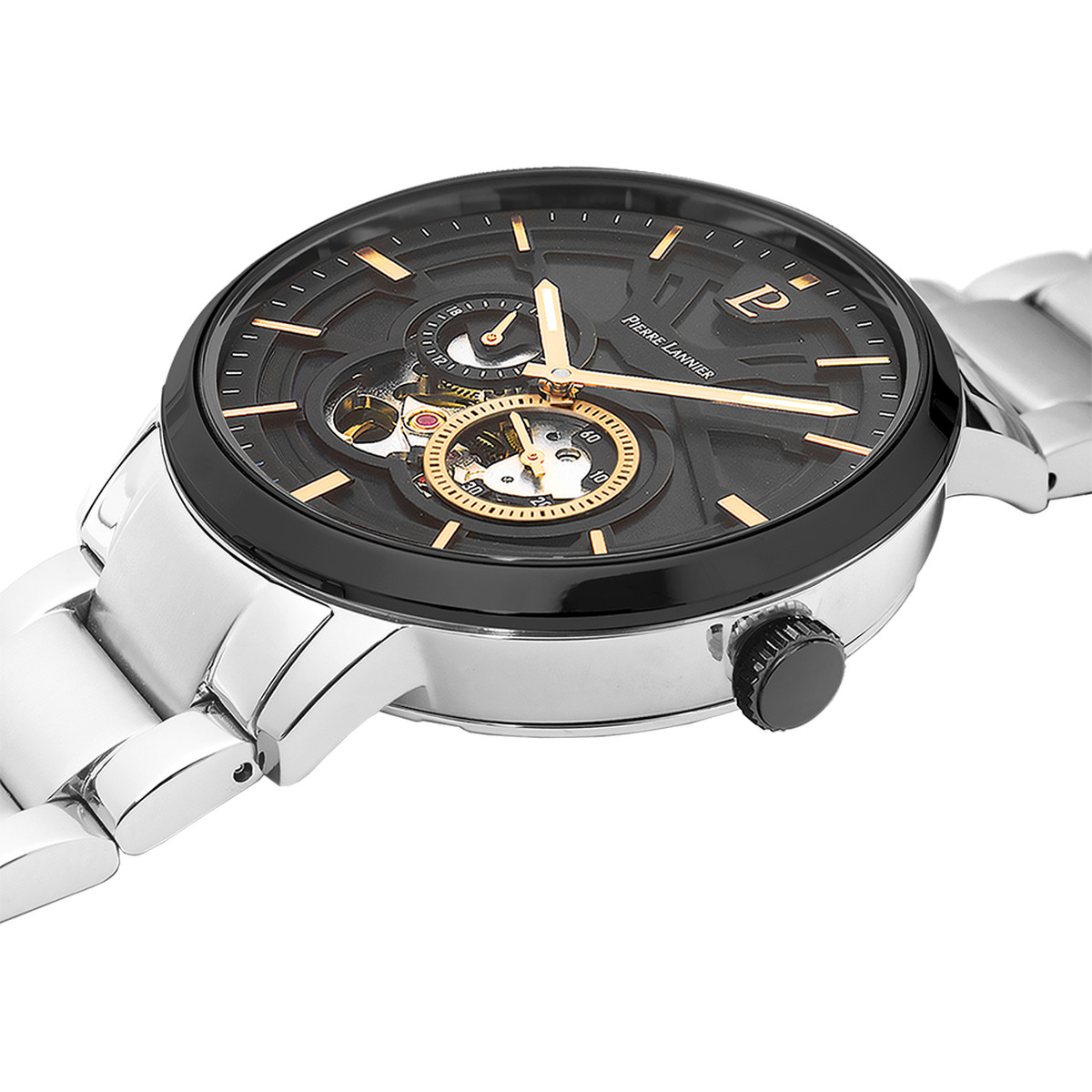 Montre PIERRE LANNIER trio homme automatique, bracelet acier argent
