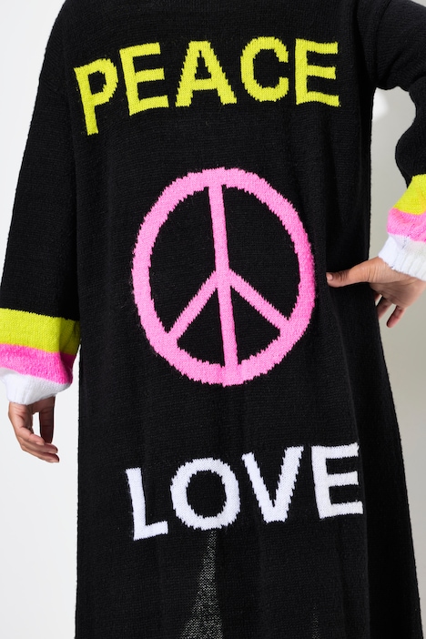 Long-Strickjacke, Rücken Peace-Motiv, offene Form