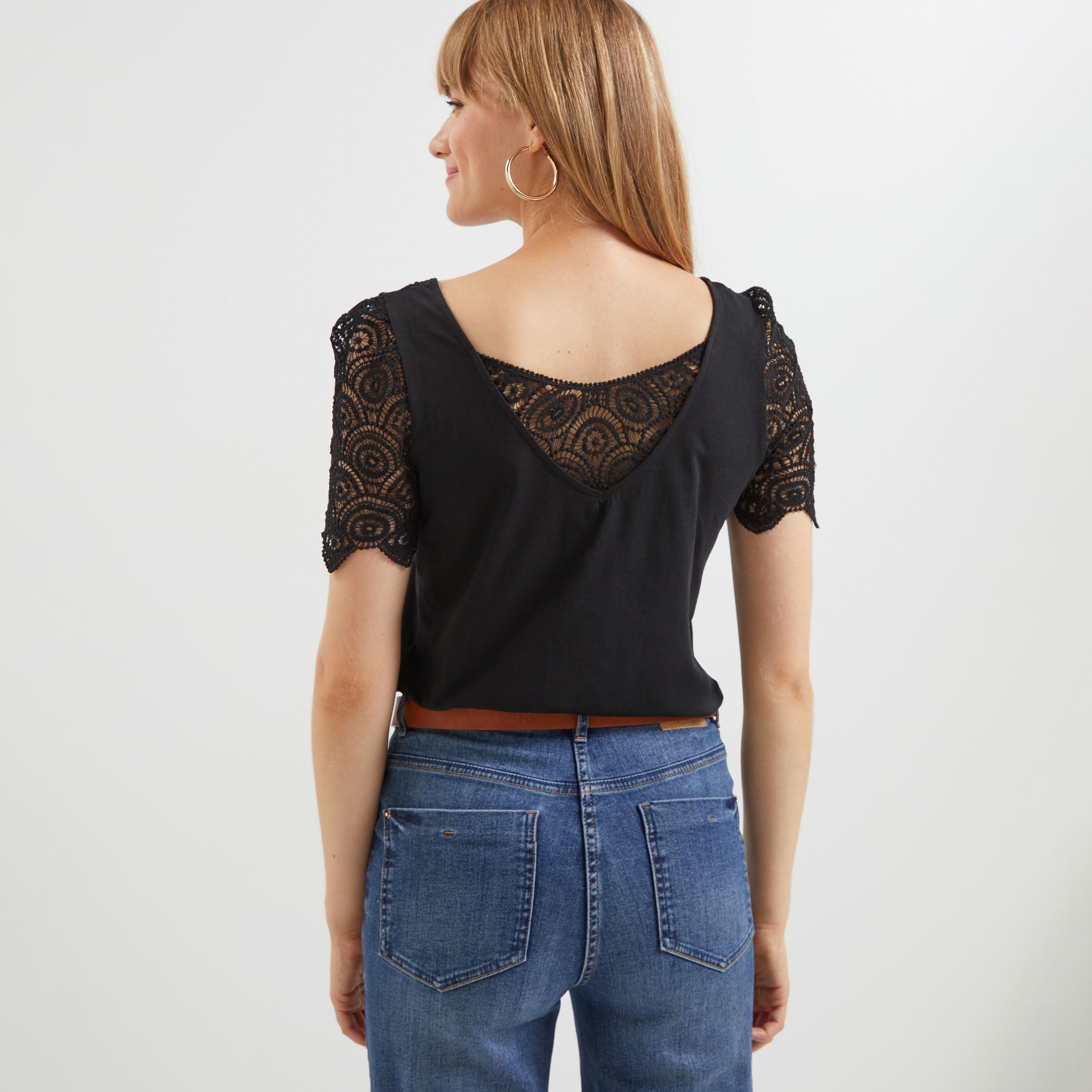 Tshirt guipure femme - NOIR