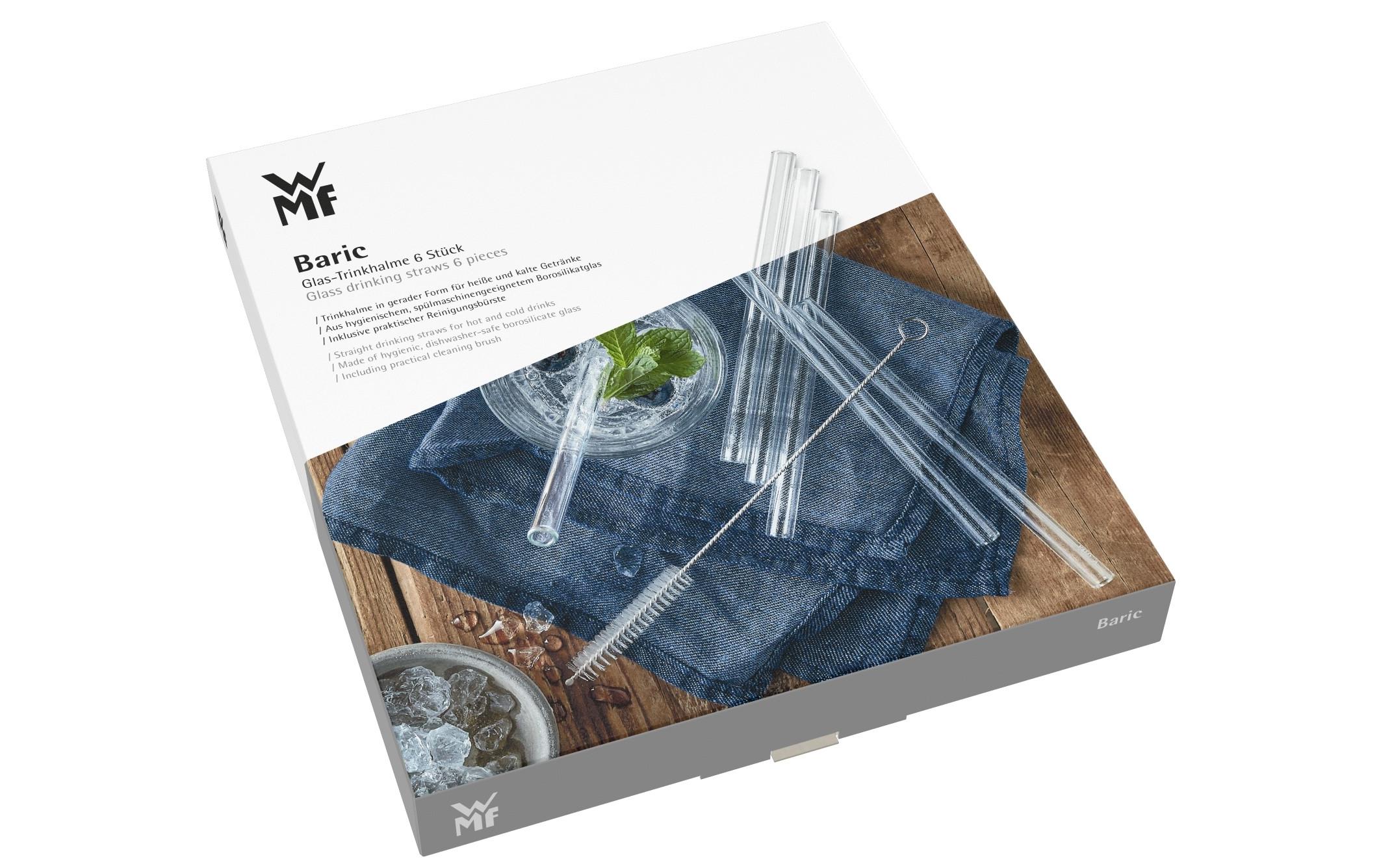 Strohhalm Baric 15 cm gerade, 6 Stück, TransparentTrinkröhrchen aus Glas mit Reinigungsbürste