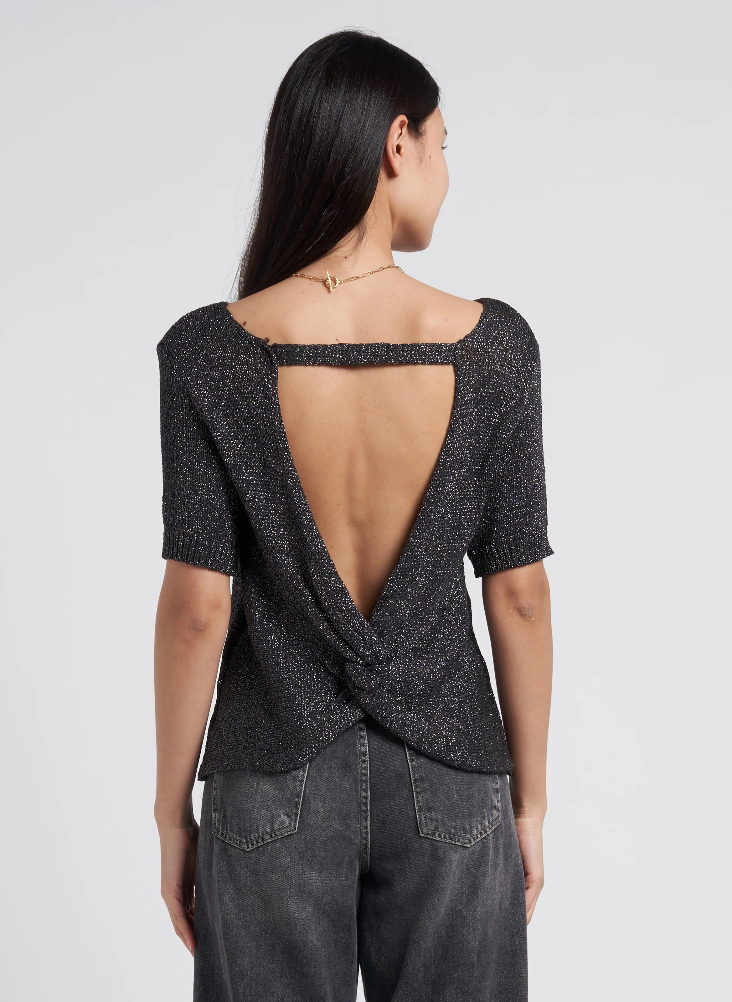 Pull col rond droit en maille | Gris