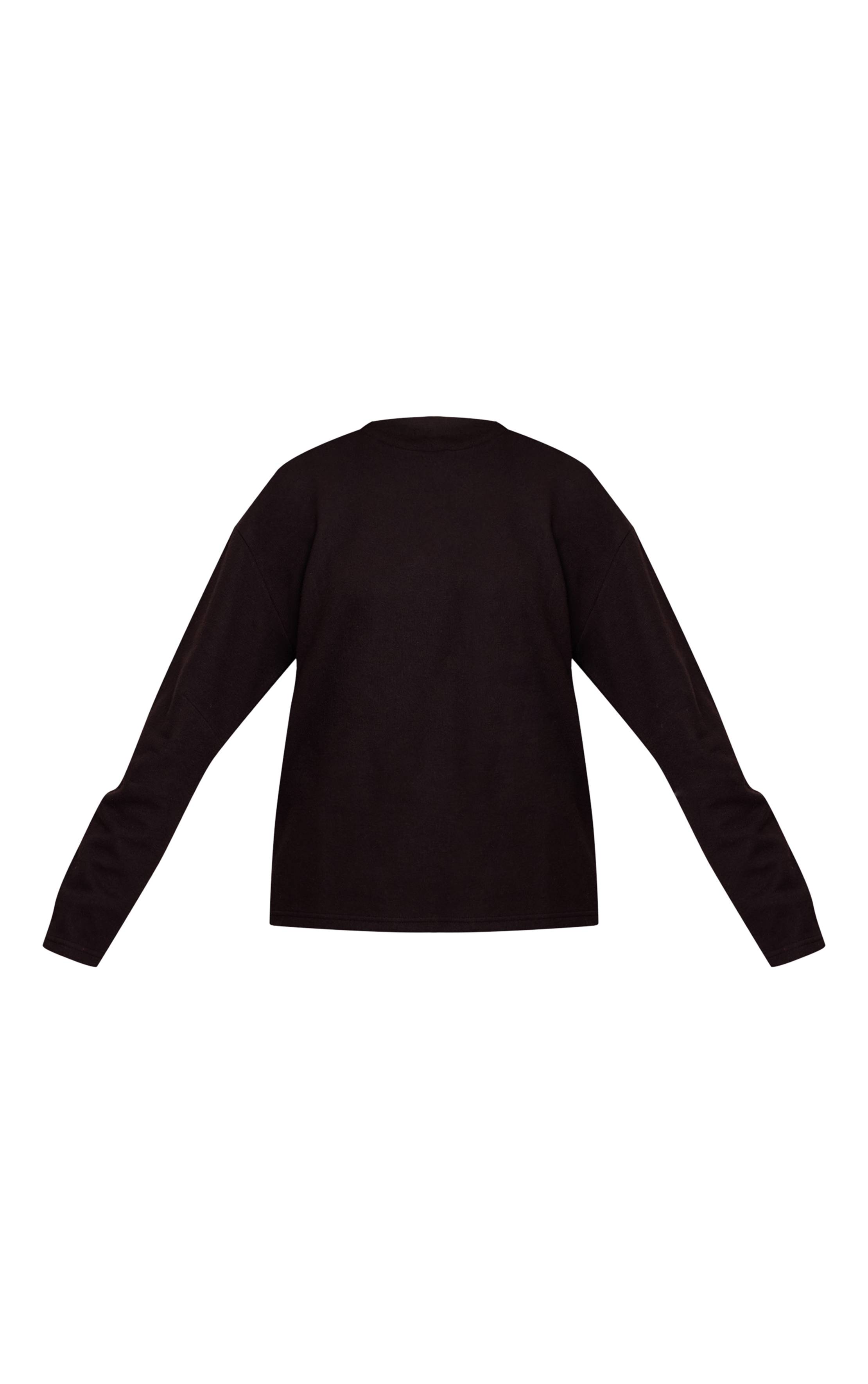 Noir Sweat-shirt Côtelé Brossé À Manches Longues