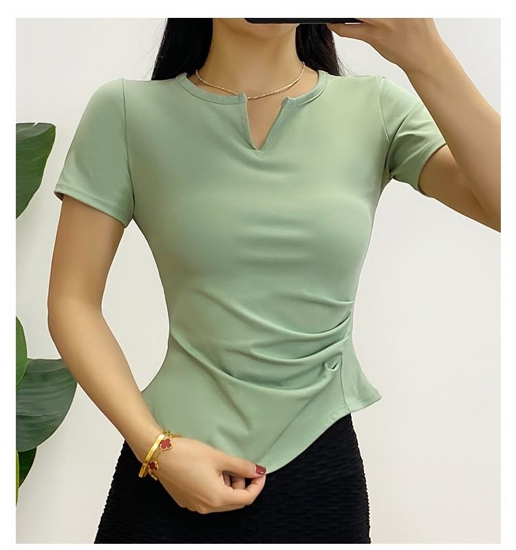 Engiko - Sport-T-shirt met korte mouwen en inkeping in de hals, effen en asymmetrisch