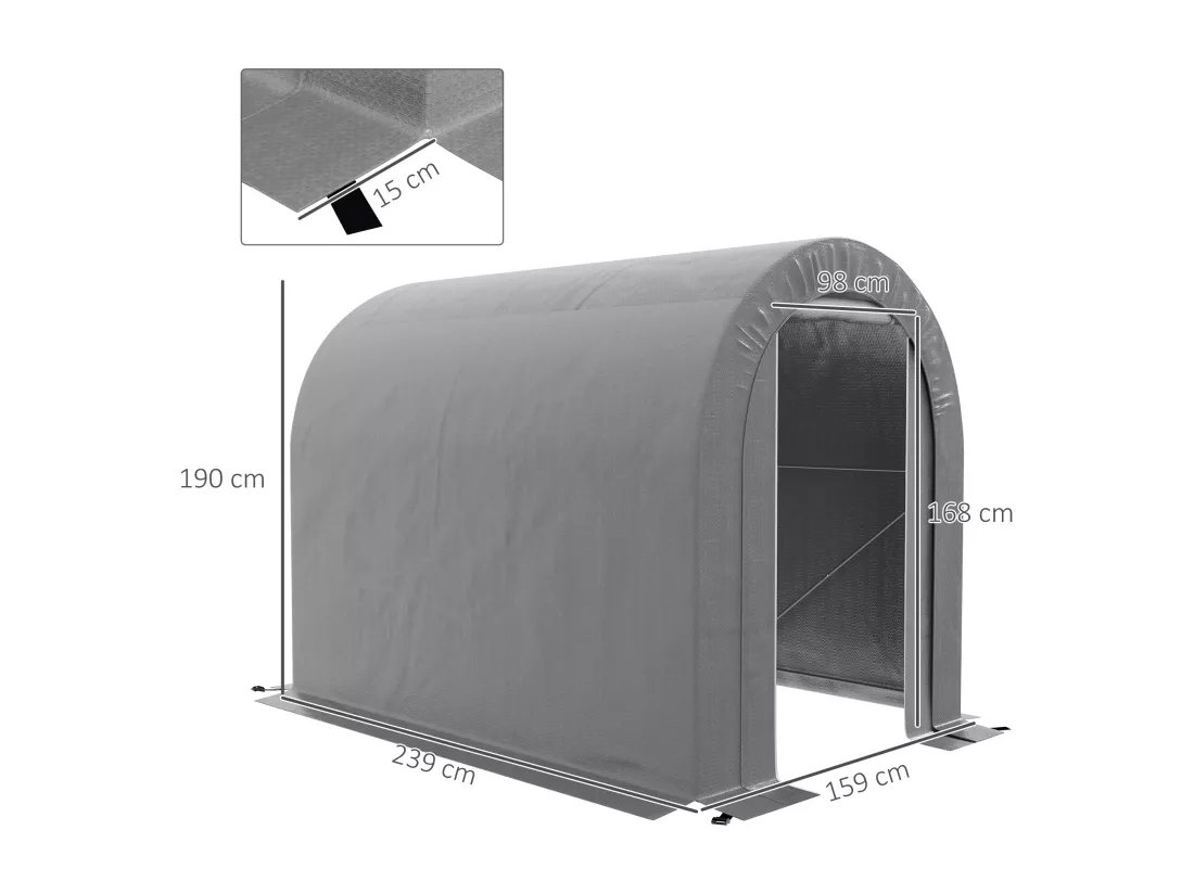 Abri de jardin rangement extérieur dim. 239L x 159l x 190H cm - porte zippée - acier galvanisé PE gris