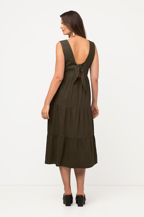 Midikleid, Leinenmix, Volants, Rundhals, ärmellos