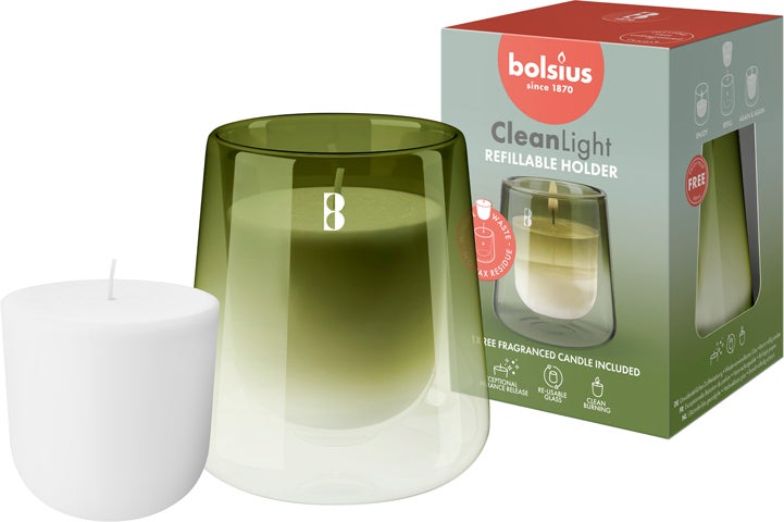 Bolsius geurkaars CleanLight starterkit Gardenia & Fig groen 20 uur D 8,3 H 11,6 cm