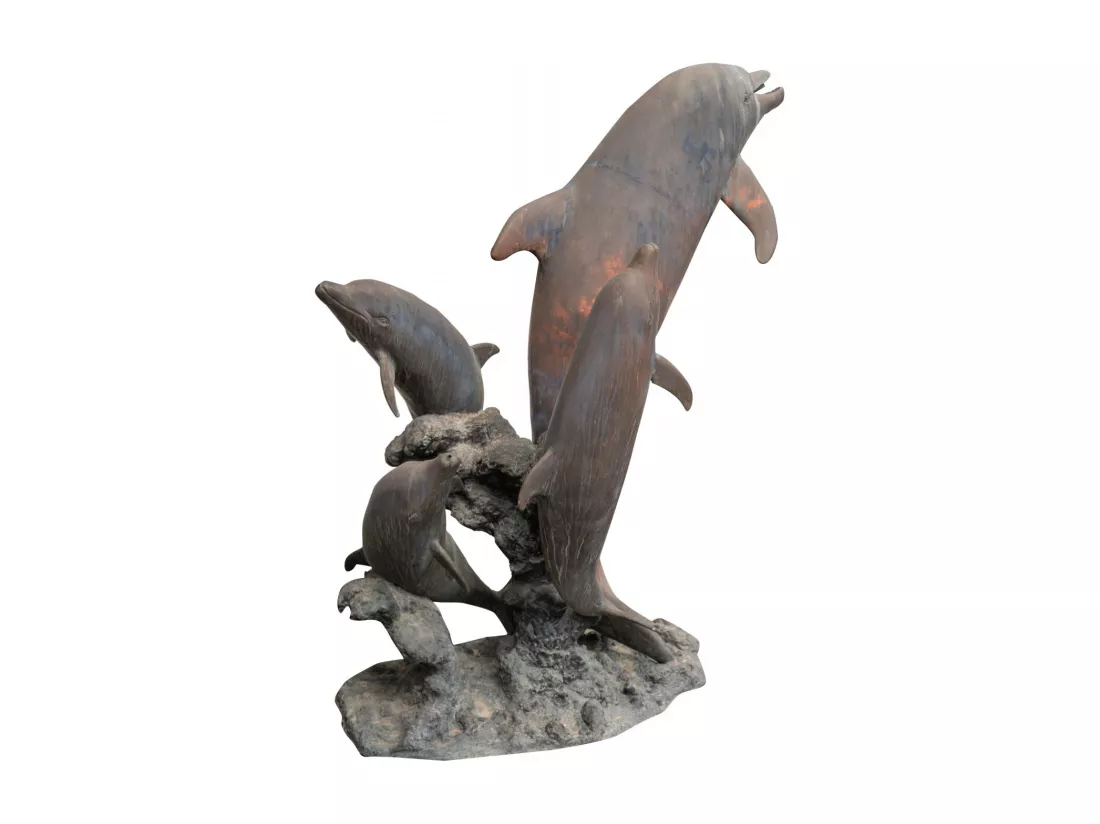 BISCOTTINI Fontaine - Fonte de Bronze - Décorative - Fontaine de Jardin - Extérieur - Fontaine Murale - Décoration Murale - Décoration de Jardin - 190x150x250cm - Dauphin