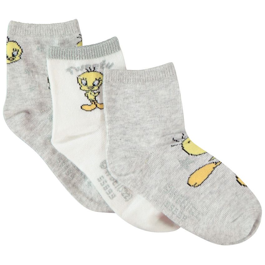 Lot de 3 paires de chaussettes print Titi pour fille - Gris clair