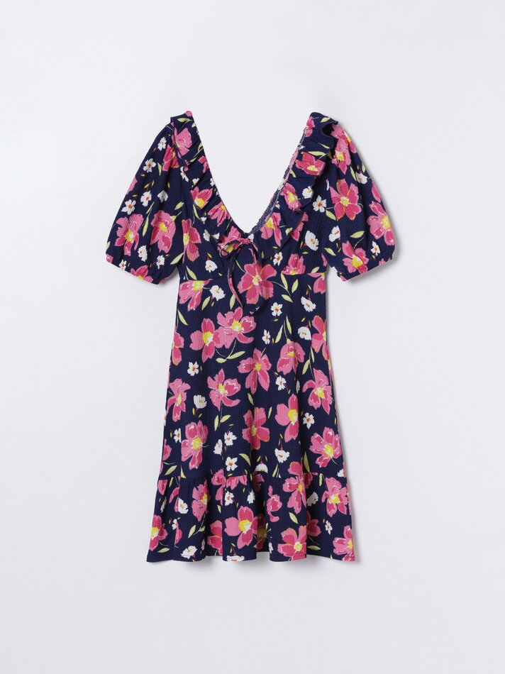Vestido curto com babados - Azul Marinho Escuro
