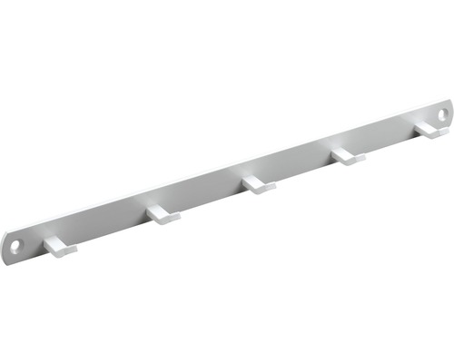 Kapstok met 5 haken, staal, wit, L x B x H 30 x 340 x 20 mm
