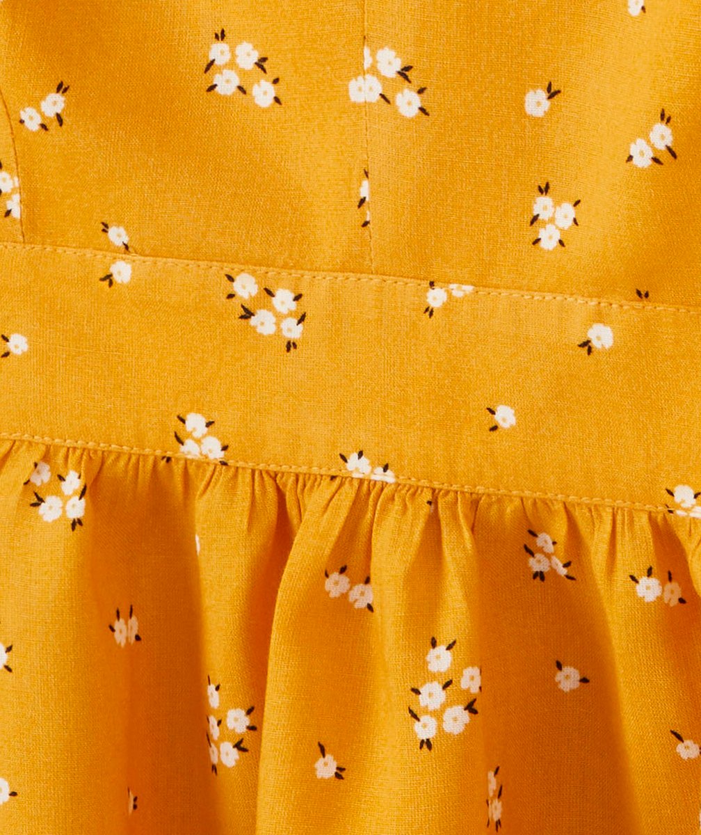 BLOUSE FILLE MOUTARDE EN VISCOSE RESPONSABLE AVEC IMPRIMÉ FLEURI