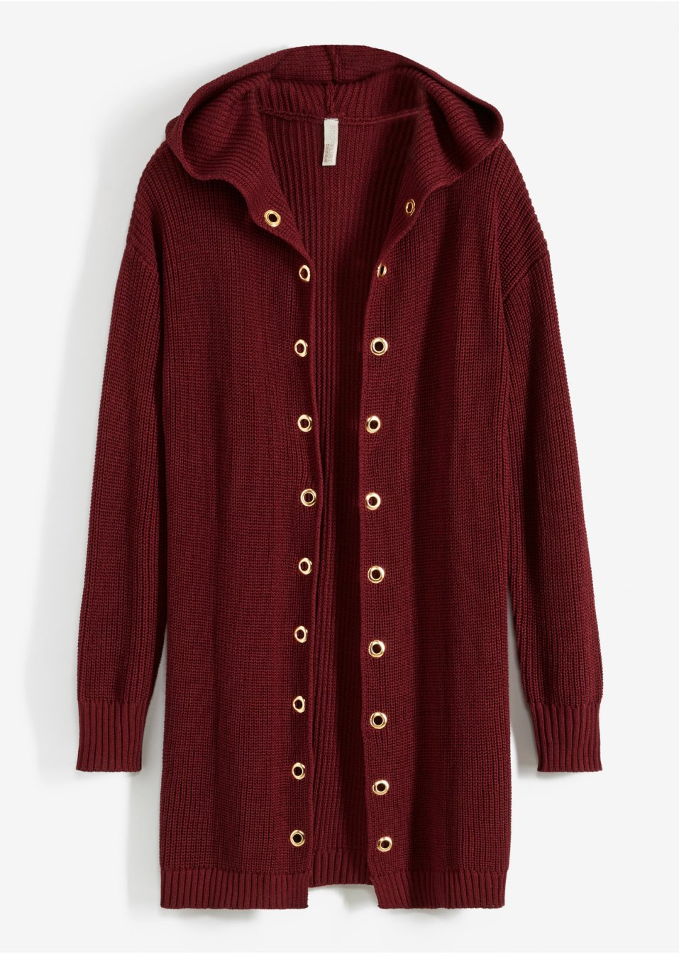 Gilet long en maille à capuche