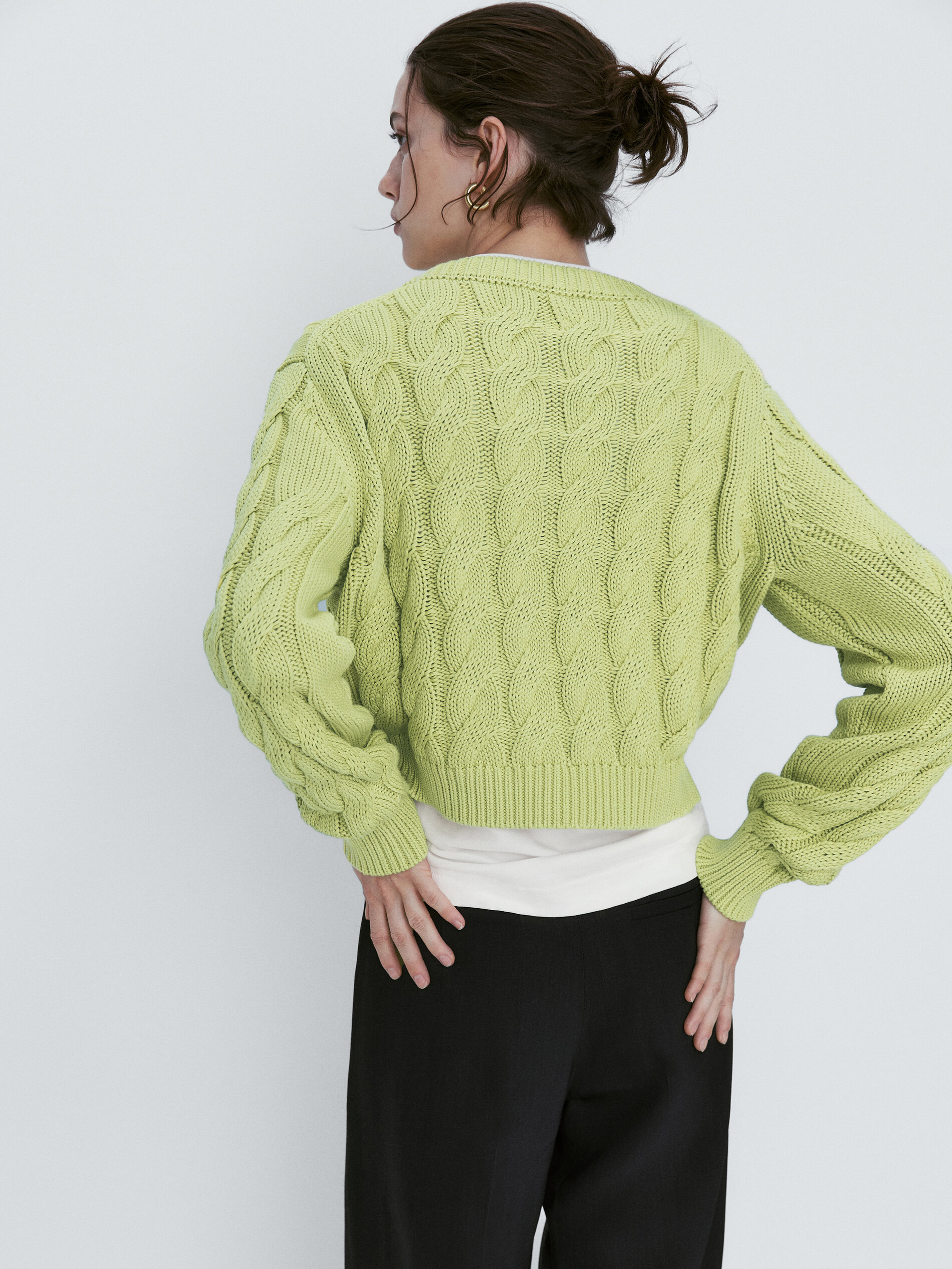 Cropped Jersey punto trenzado - VERDE