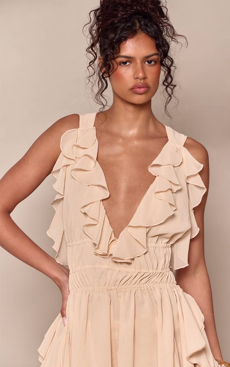 Amande Combi-short En Mousseline À Décolleté Plongeant Avec Détails À Volants