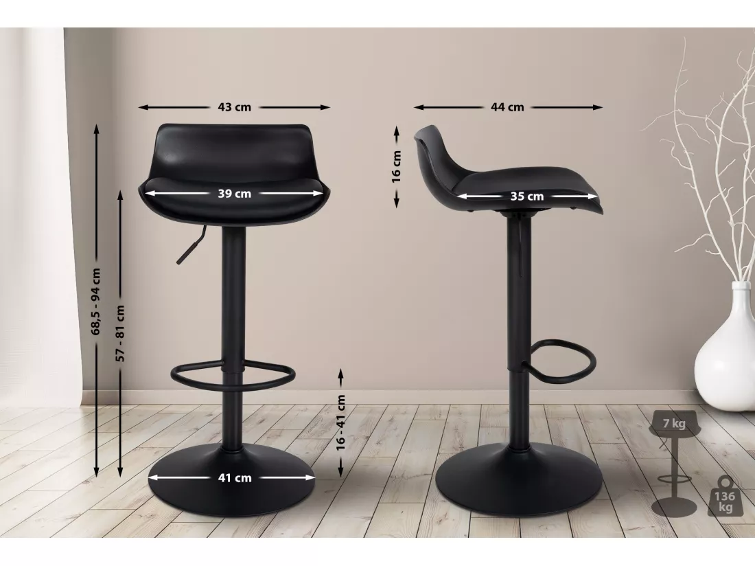 Tabouret de bar - Similicuir - Noir - Aveiro