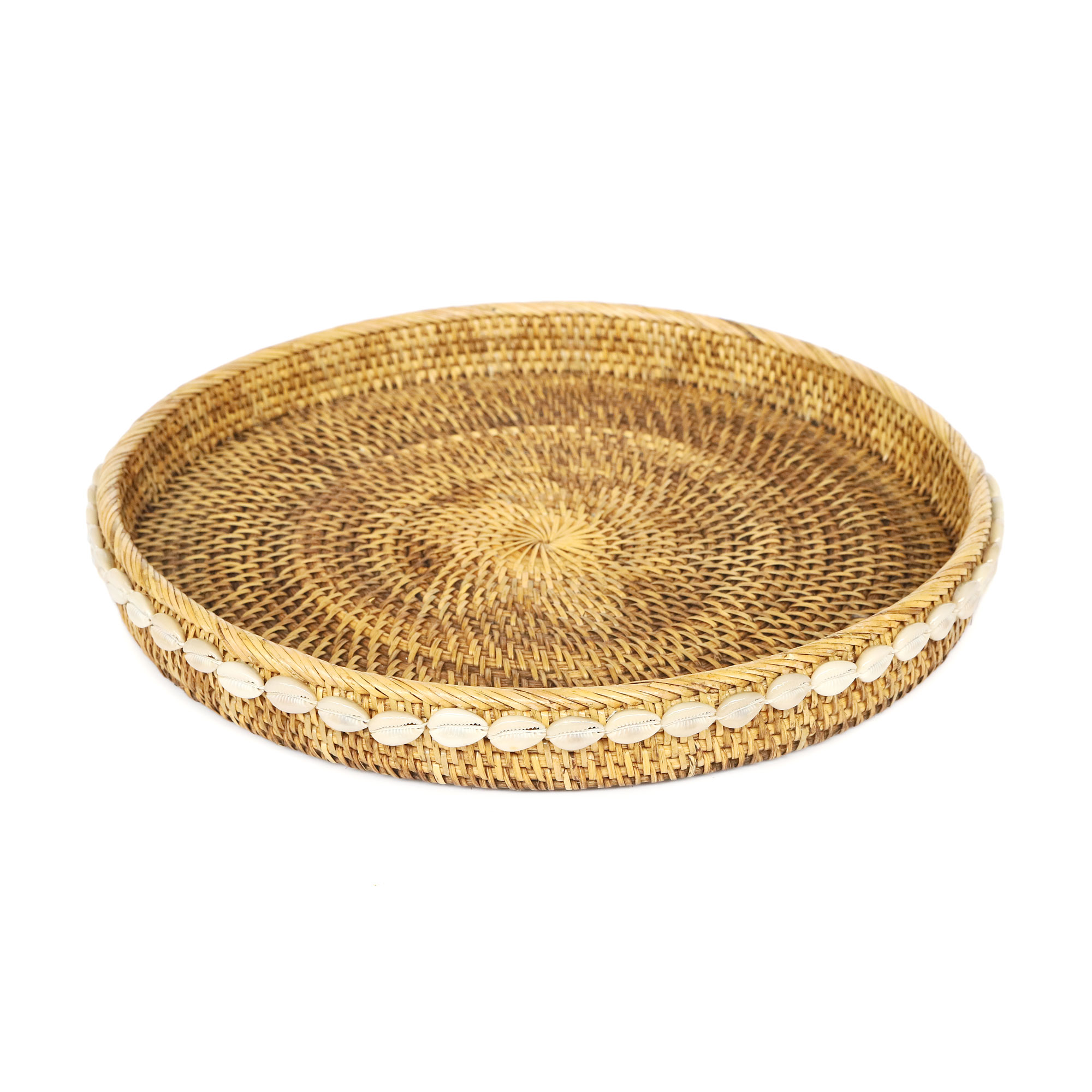 Rattan-Tablett mit Muscheln, Ø 40 cm, H 6 cm zu 37,50