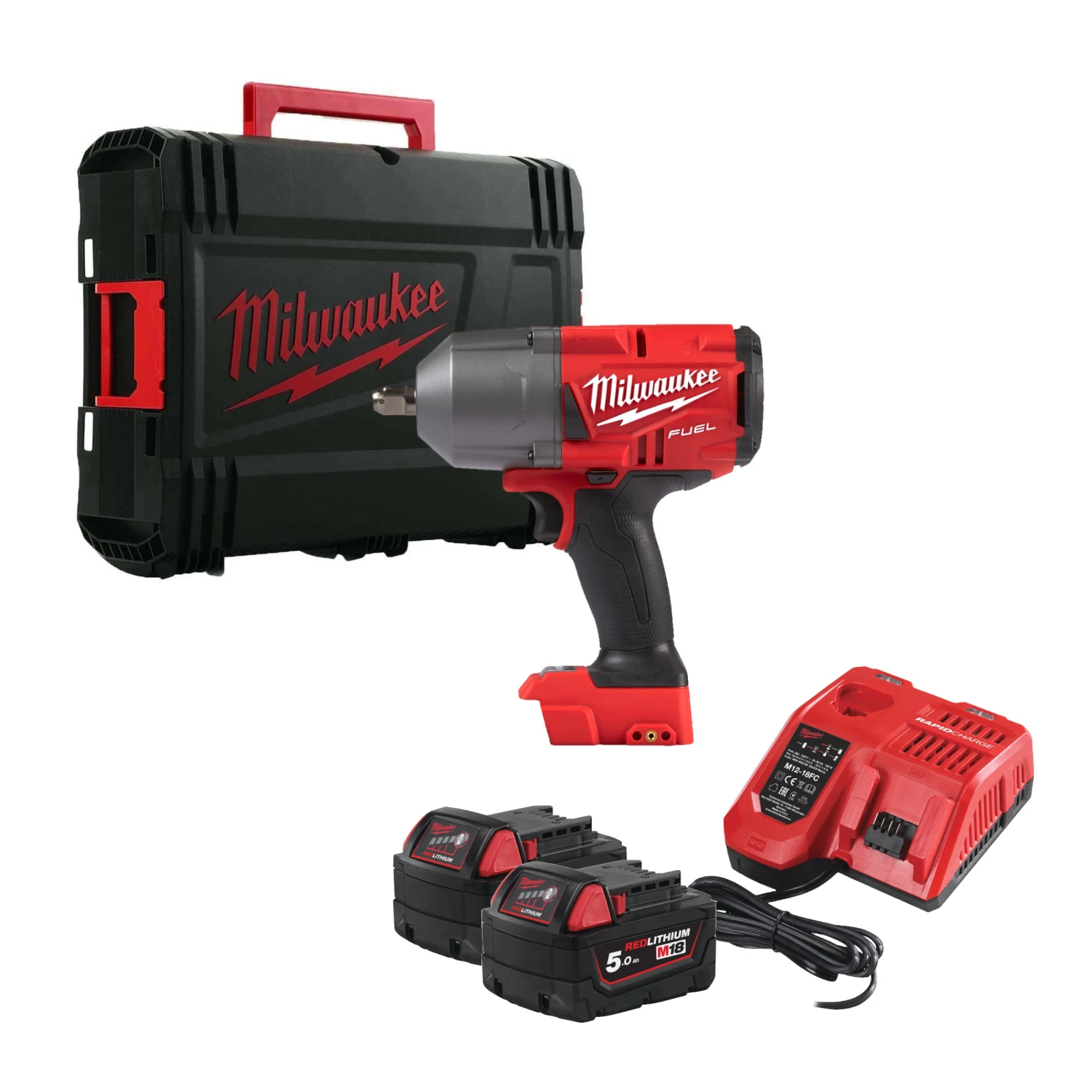 Milwaukee M18 FHIW2F12-502X 18V Li-Ion accu Slagmoersleutel met frictiering set (2x 5.0Ah accu) in HD Box - 1/2'' - 1491Nm