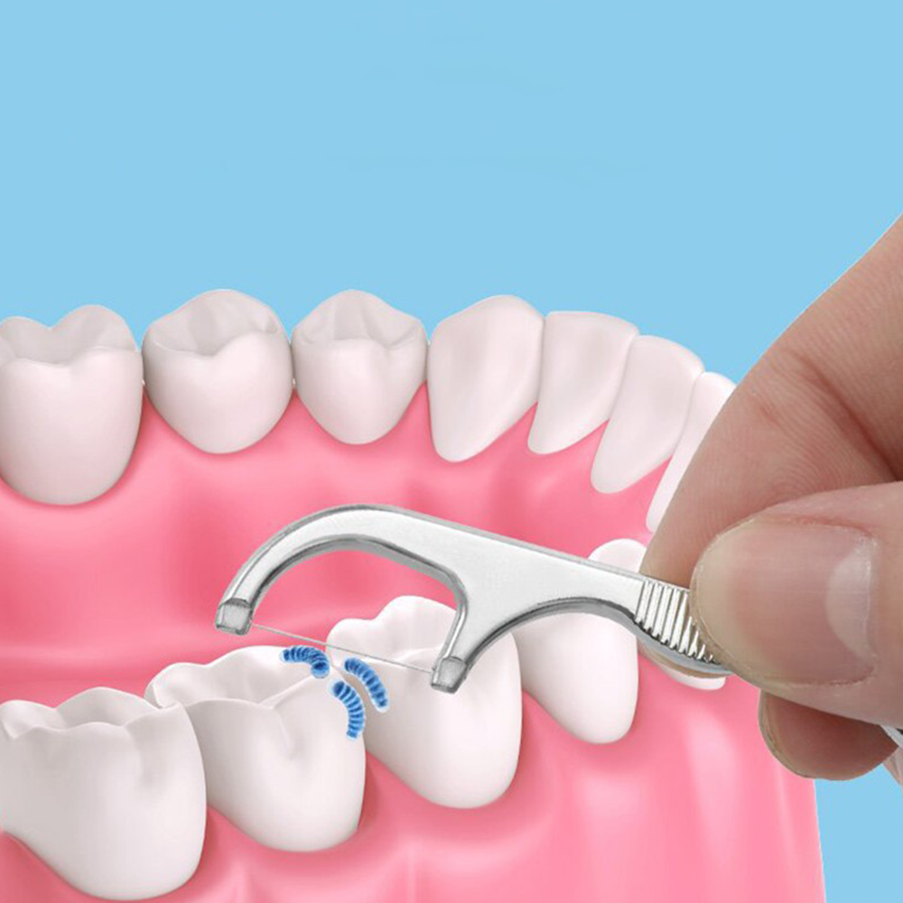 (7-tlg. Set) Edelstahl Reise Dentalhygiene Instrumente Schlüsselanhänger Reinigungs Zahnpflege Kit - Silber