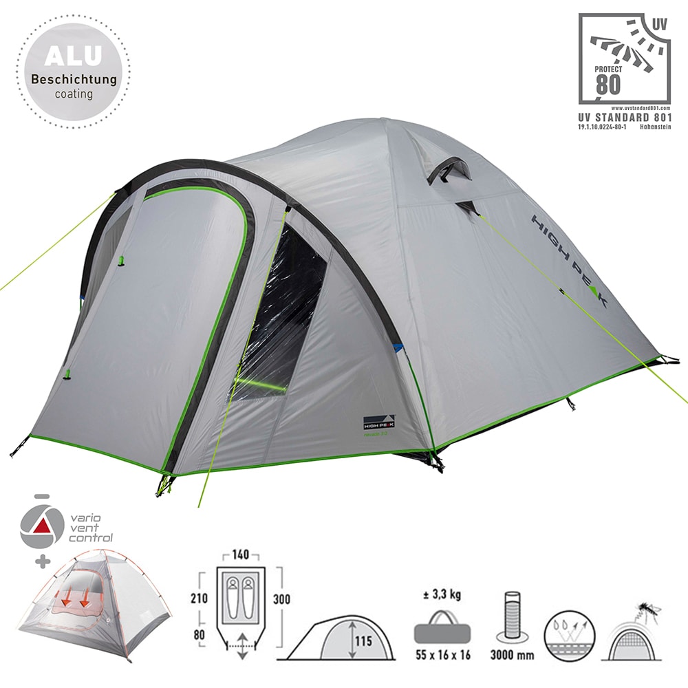 HIGH PEAK Kuppelzelt Nevada 2 3 4 5 Personen Iglu Zelt Camping Trekking Vorraum Modell: Nevada 3