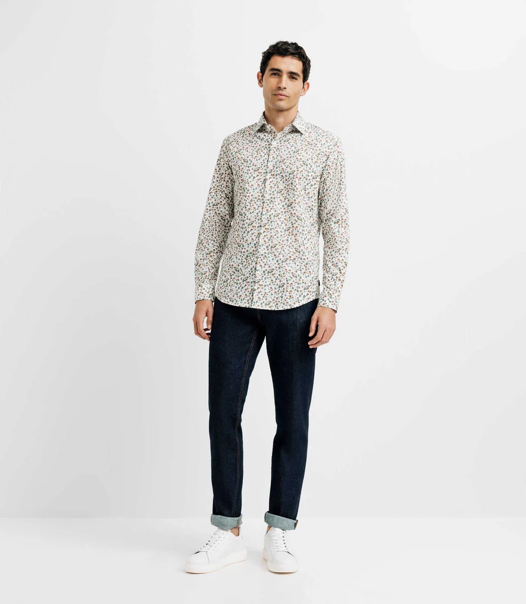 Chemise imprimée blanche et camel