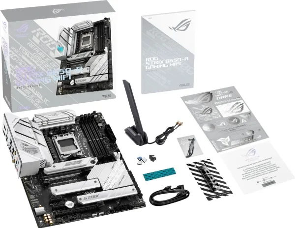 ASUS ROG STRIX B650-A GAMING WIFI - Bundkort - ATX - Socket AM5 - AMD B650 Chipset - USB-C 3.2 Gen 2x2, USB-C 3.2 Gen2, USB 3.2 Gen 2, USB 3.2 Gen 1 - 2.5 Gigabit LAN, Wi-Fi 6, Bluetooth - onboard grafik (CPU påkrævet) - HD Audio (8-kanaler)