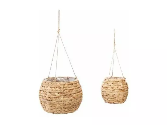 Pots suspendus X 2 en jacinthe tressée - D 16 cm et 26 cm - Beige